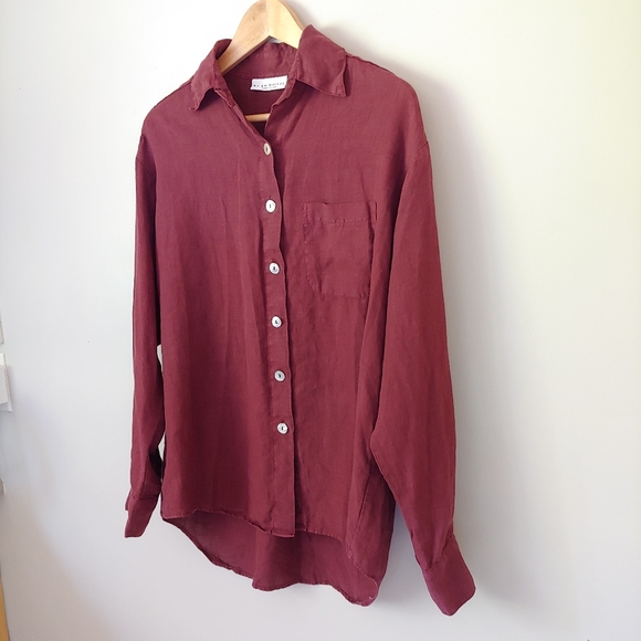 Bryn Walker Linen Button Down Shirt Burgundy Size X-Small - Picture 11 of 16
